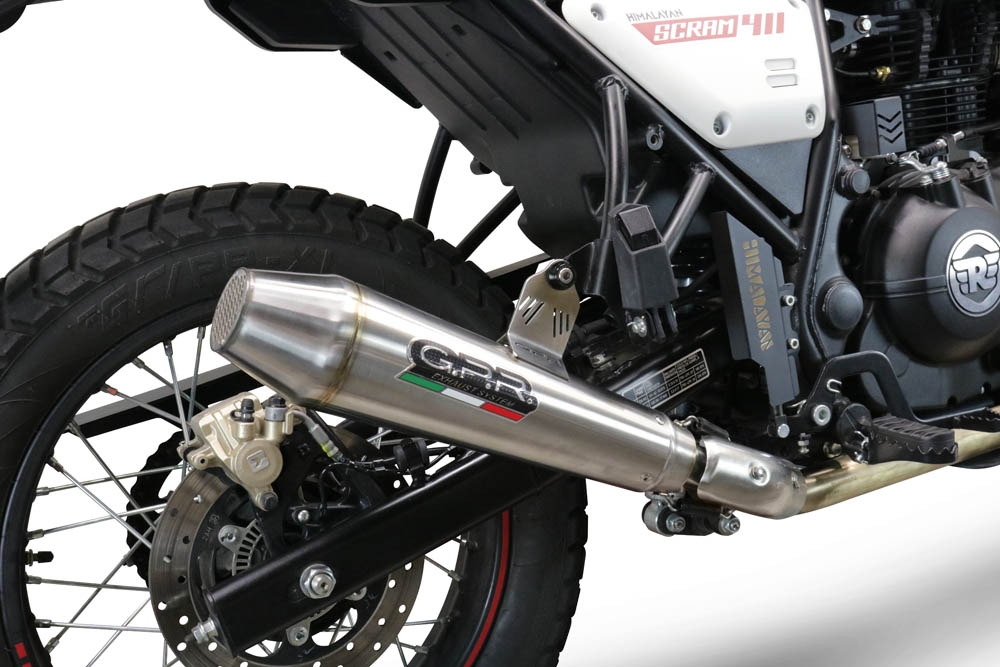 Exhaust compatible with Royal Enfield Scram 411 2022-2024, Vintacone, Slip-on exhaust legal for UK and non-EU markets including link pipe and removable db killer 