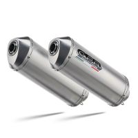 Exhaust compatible with Aprilia Pegaso Strada 650 2005-2011, Satinox, Dual Homologated legal slip-on exhaust including removable db killers and link pipes 