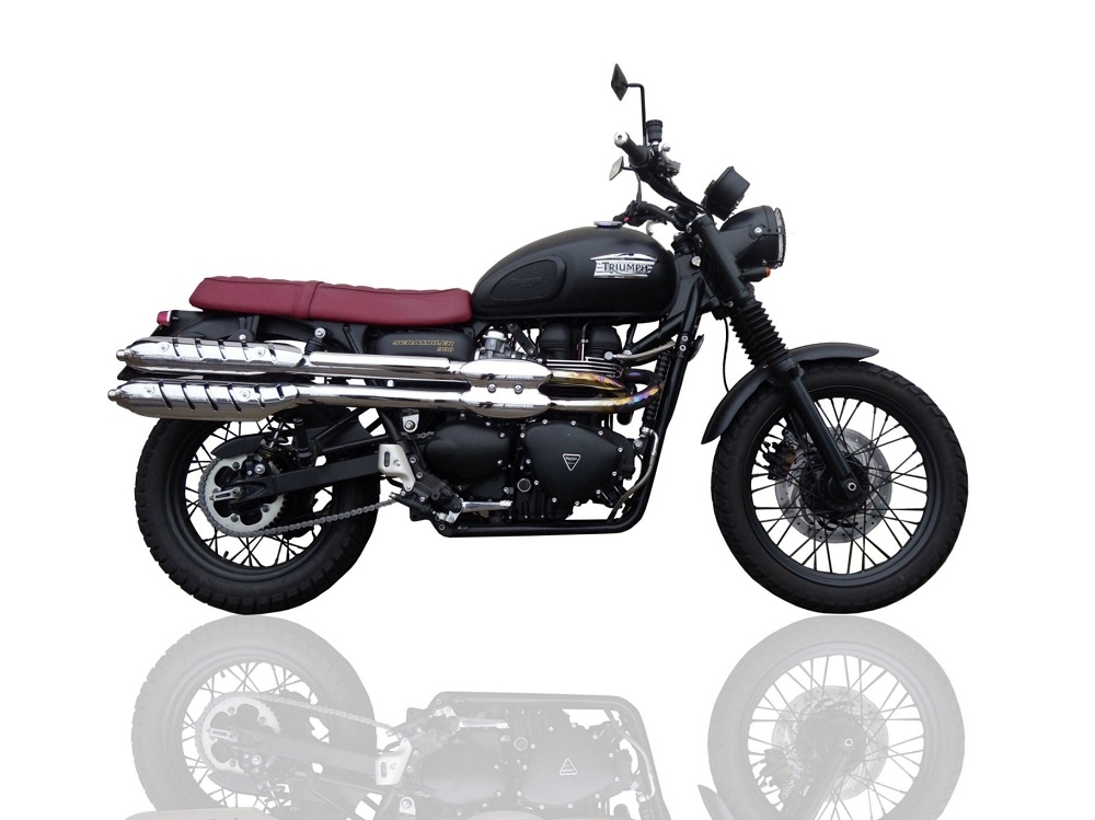 Exhaust compatible with Triumph Scrambler 900 2006-2014, Deeptone Inox, Dual Homologated legal slip-on exhaust including removable db killers and link pipes 