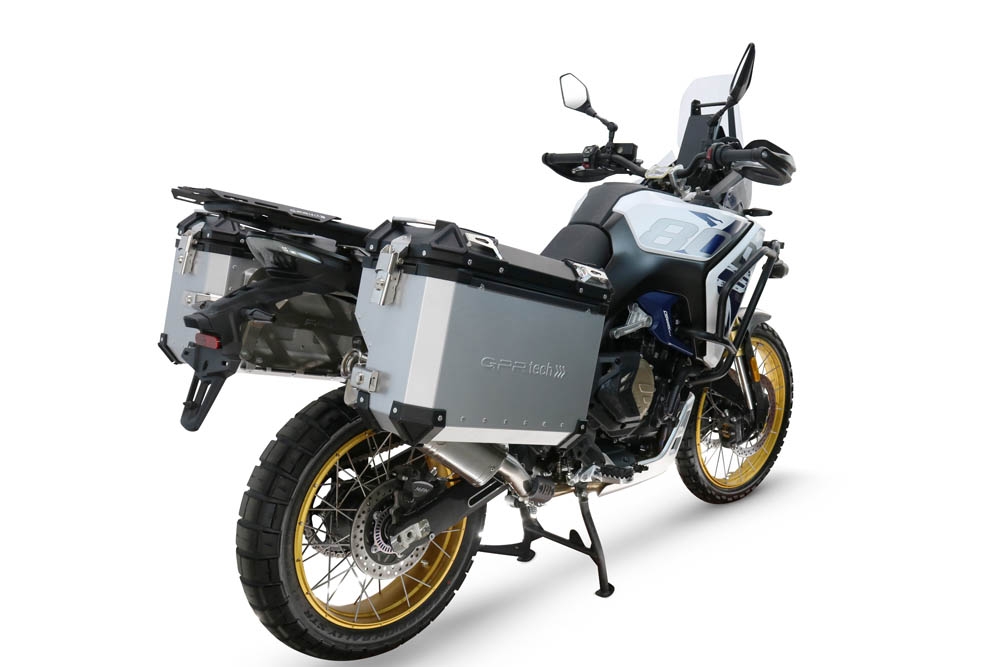 GPR TECH compatible with  Voge DS 800 Rally 2025/2026 GPR TECH Pair of side cases aluminum made with contoured right side, silver color with specific pannier holder TECH-EVO serie  Capacity 38 LT. + 32 LT.