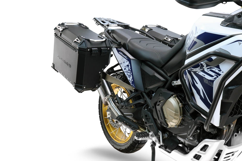 GPR TECH compatible with  Voge DS 800 Rally 2025/2026 GPR TECH Pair of side cases aluminum made with contoured right side, black color with specific pannier holder TECH-EVO serie  Capacity 38 LT. + 32 LT.