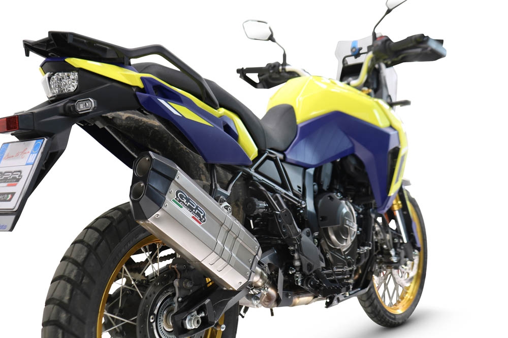 Exhaust compatible with Suzuki V-STROM DL 800 DE - SE 2023-2025, Hyper Sonic Titanium, Homologated legal slip-on exhaust including removable db killer and link pipe 